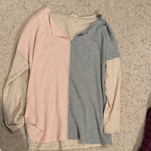 BiBi Pink and Gray Long Sleeve Top